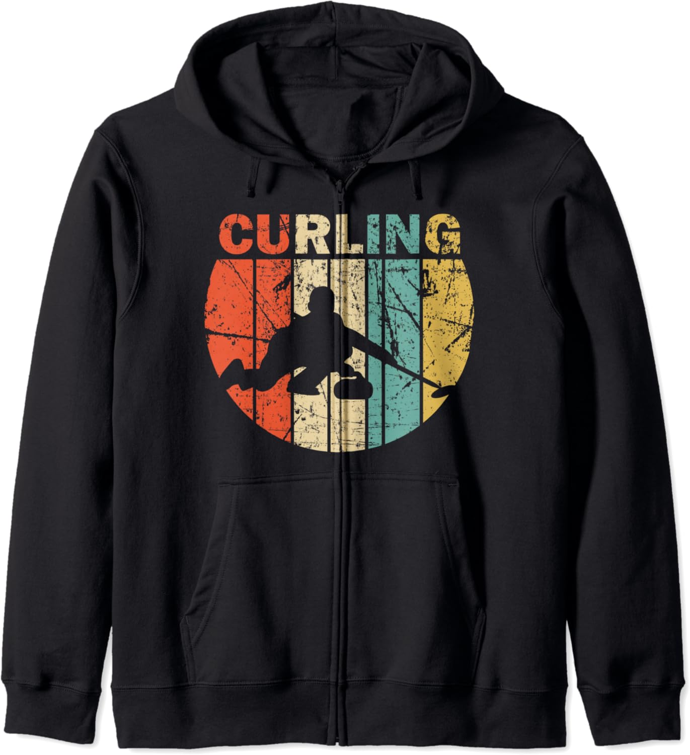 Curling Hoodie Vintage Curler Rock Curling Lover Gift Zip